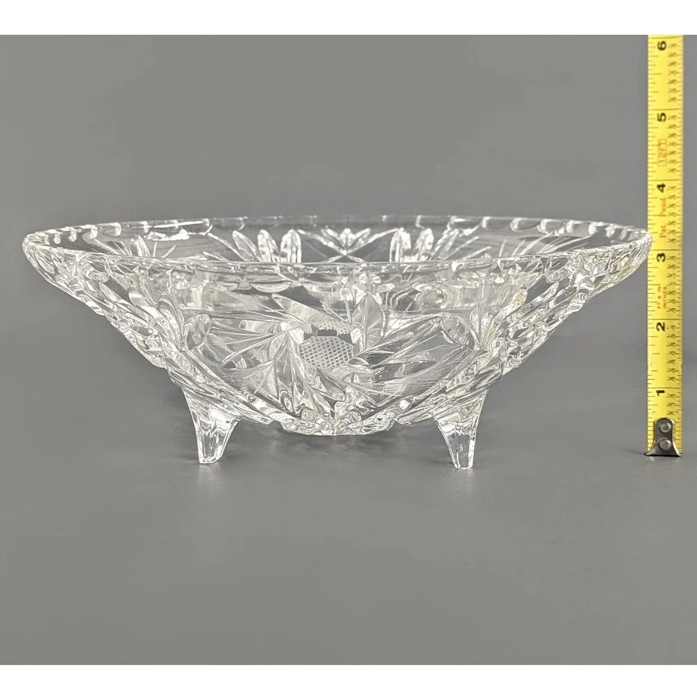 Vintage Clear Pressed Glass Footed Bowl Starburst Pinwheel Scalloped Rim 9in